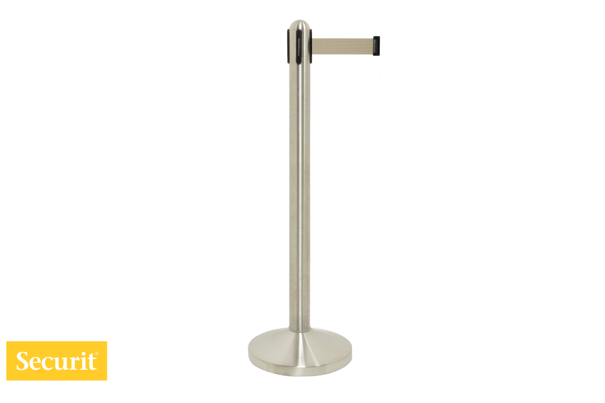 Securit  USMERJEVALNI STEBRIČEK s sivim izvlečnim TRAKOM Steel RSRTRVSGY