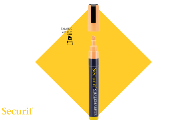 Securit MARKER s tekočo kredo  ORANŽNE barve in  MEDIUM konico SMA510OR