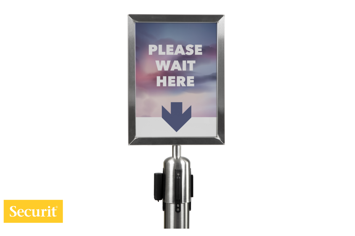 Securit INFO okvir A4 za srebrni USMERJEVALNI STEBRIČEK z izvlečnim trakom RSSIGNA4PS