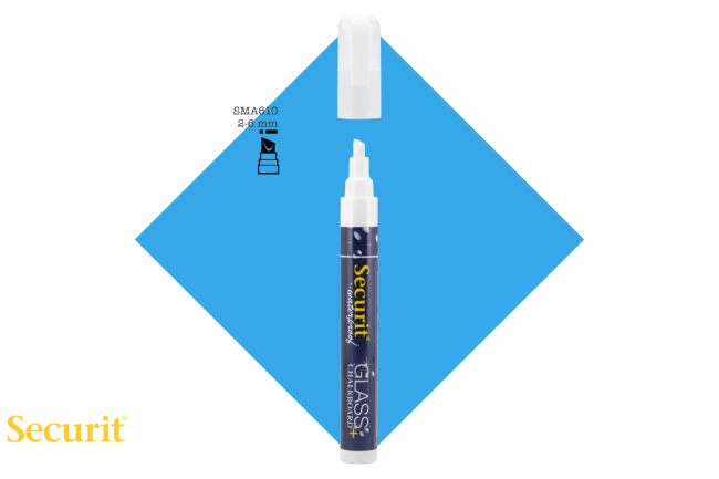 Securit MARKER z vodoodporno tekočo kredo  BELE barve MEDIUM konica SMA610WT