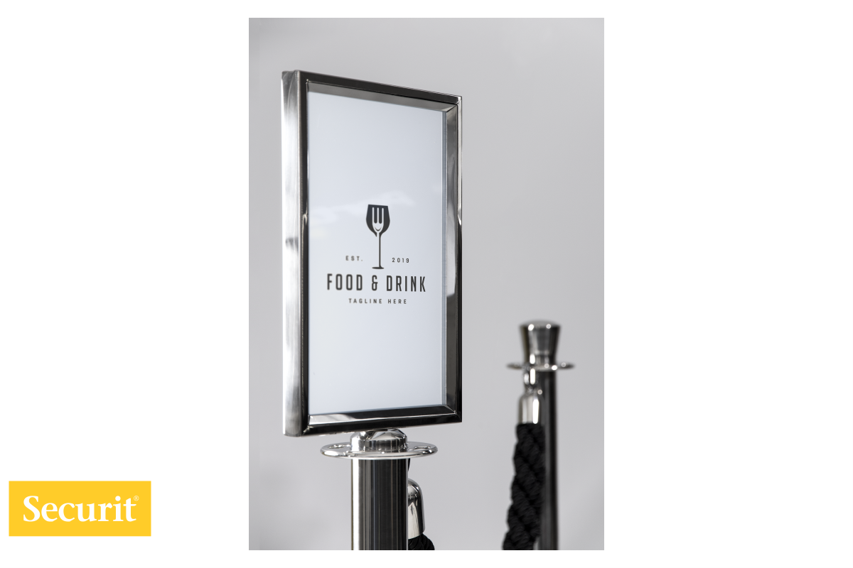 Securit INFO okvir A4 za kromirani USMERJEVALNI STEBRIČEK z vrvjo RSSIGNA4PC Securit INFO okvir A4 za kromirani USMERJEVALNI STEBRIČEK z vrvjo RSSIGNA4PC