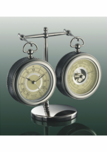 DALVEY barometer in ura na namiznem stojalu iz poliranega nerjavečega jekla 00472