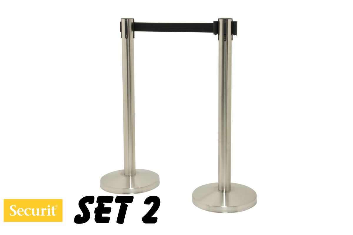 Securit USMERJEVALNA STEBRIČKA (2x) s črnim izvlečnim TRAKOM Steel Budget RSRTLWCH Securit USMERJEVALNA STEBRIČKA (2x) s črnim izvlečnim TRAKOM Steel Budget RSRTLWCH