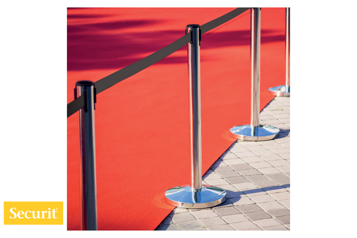 Securit USMERJEVALNA STEBRIČKA (2x) s črnim izvlečnim TRAKOM Steel Budget RSRTLWCH Securit USMERJEVALNA STEBRIČKA (2x) s črnim izvlečnim TRAKOM Steel Budget RSRTLWCH