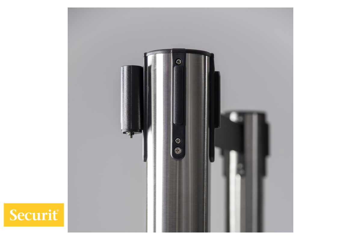 Securit USMERJEVALNA STEBRIČKA (2x) s črnim izvlečnim TRAKOM Steel Budget RSRTLWCH Securit USMERJEVALNA STEBRIČKA (2x) s črnim izvlečnim TRAKOM Steel Budget RSRTLWCH