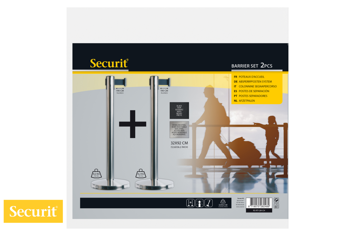 Securit USMERJEVALNA STEBRIČKA (2x) s črnim izvlečnim TRAKOM Steel Budget RSRTLWCH Securit USMERJEVALNA STEBRIČKA (2x) s črnim izvlečnim TRAKOM Steel Budget RSRTLWCH