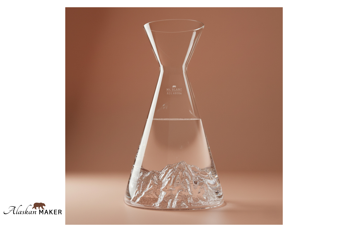 Alaskan MAKER steklen vrč za pijače - KARAFA s topografijo Mont Blanc AMTOPO-CA-B