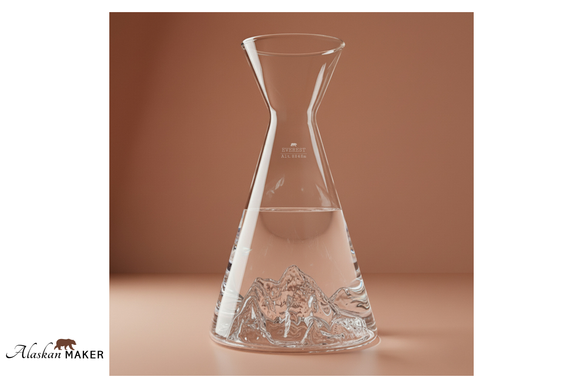 Alaskan MAKER steklen vrč za pijače - KARAFA s topografijo Everest AMTOPO-CA-E