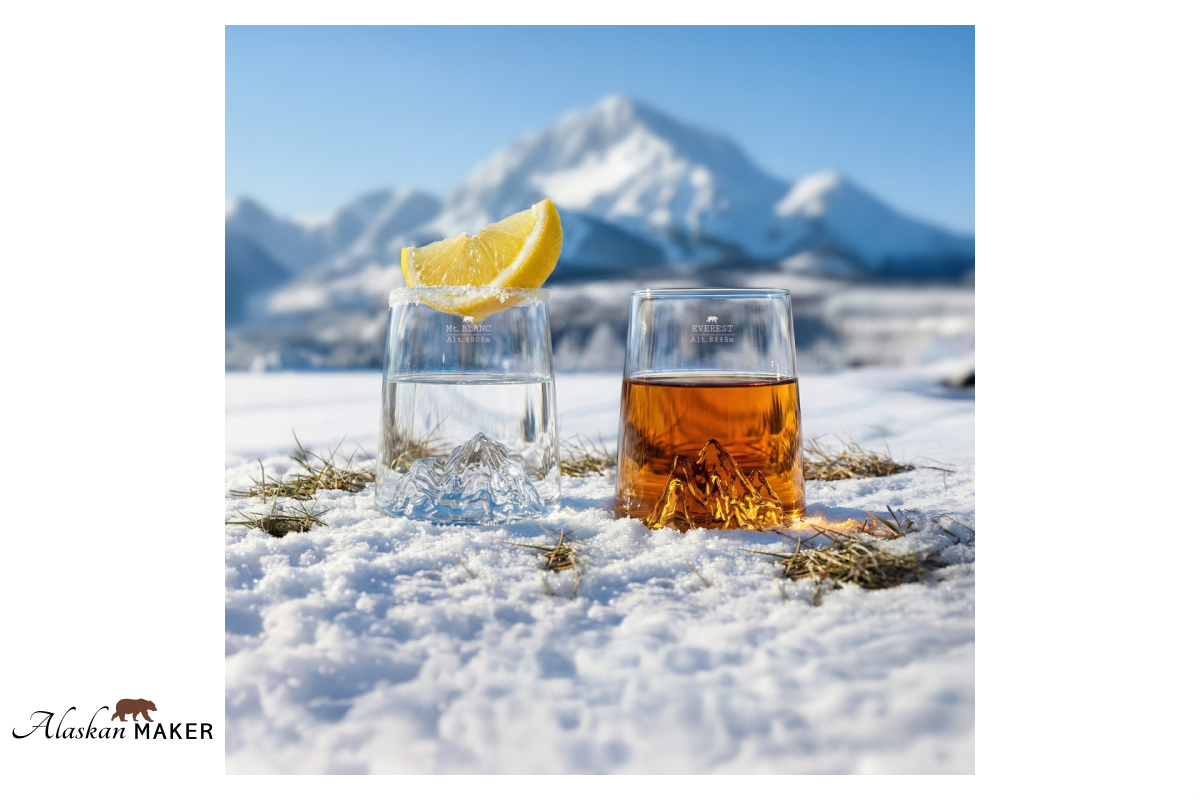 Alaskan MAKER Shot KOZARCA za žgano pijačo s topografijo Mont Blanc in Everest AMTOPO-S-BE Alaskan MAKER Shot KOZARCA za žgano pijačo s topografijo Mont Blanc in Everest AMTOPO-S-BE