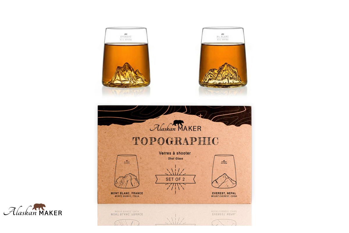 Alaskan MAKER Shot KOZARCA za žgano pijačo s topografijo Mont Blanc in Everest AMTOPO-S-BE Alaskan MAKER Shot KOZARCA za žgano pijačo s topografijo Mont Blanc in Everest AMTOPO-S-BE