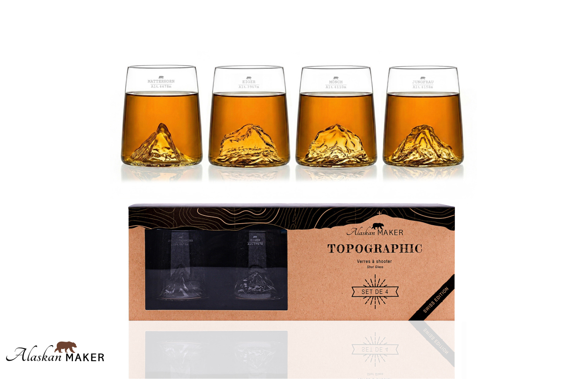 Alaskan MAKER Shot KOZARCI za žgano pijačo s topografijo Swiss AMTOPO-S-MEMJ Alaskan MAKER Shot KOZARCI za žgano pijačo s topografijo Swiss AMTOPO-S-MEMJ